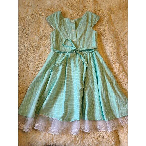 Rebecca Raggs original Baby Blue Polka Dot tie back dress size 10 - Picture 3 of 6